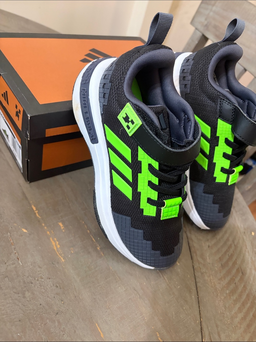 adidas Kids Black Sneakers with Neon Green Accents